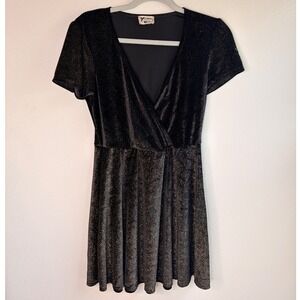 Show Me Your MuMu Black Gold Sparkle Metallic Mini Dress Flutter Sleeve Large